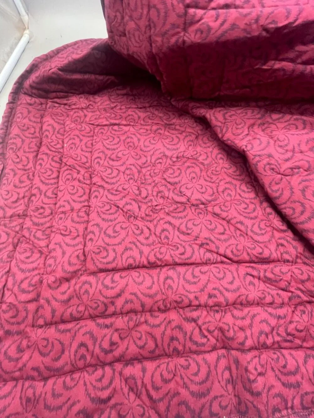 handmade baby blanket throw fashioned by Peggy Hanson patchwork floral red READ